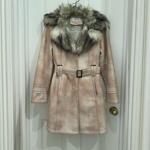 Tasha Polizzi Chateau Coat Faux Suede with Faux Fur Collar